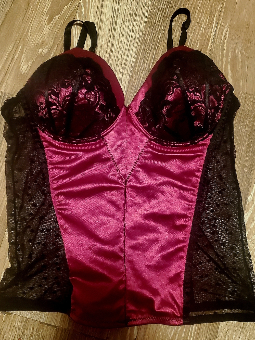 Native Intimates Pink Satin & Black Lace Bustier Corset